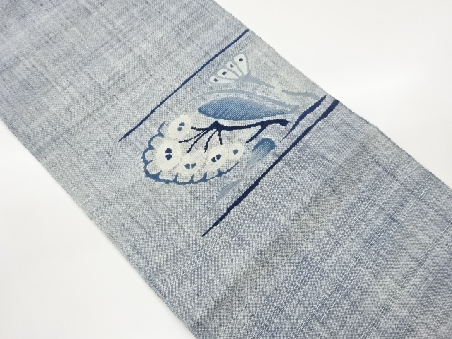 JAPANESE KIMONO / NAGOYA OBI / MAWATA TSUMUGI / WOVEN ABSTRACT FLOWER 